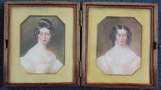 William Egley (1798-1870) Miniatures of young ladies, 2.25 x 1.75in.